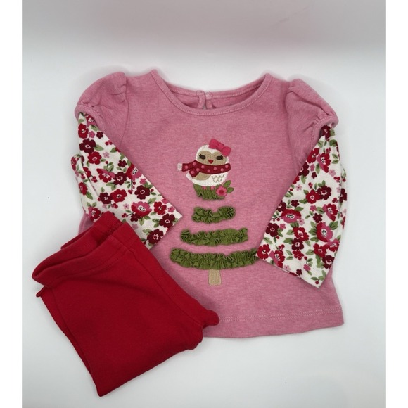 Gymboree Other - Gymboree 2011 Cozy Owl Shirt And Pants Outfit Infant 3-6 Months Red And Pink